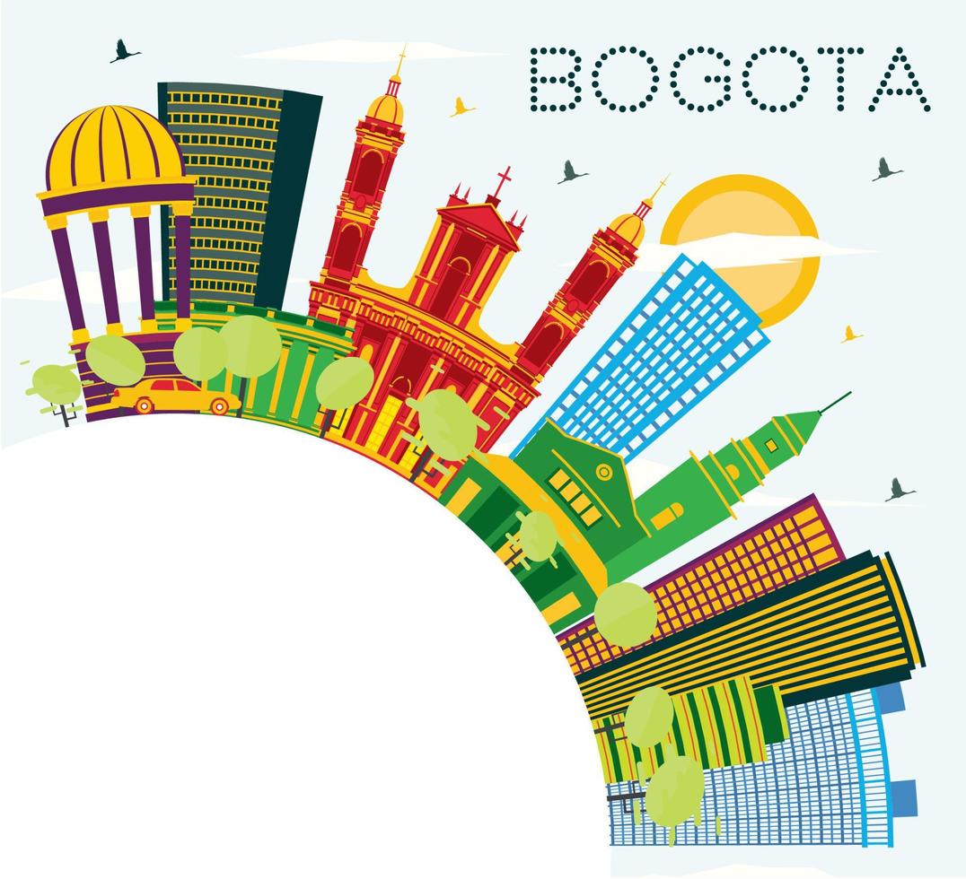 Horizonte da cidade de Bogotá, Colômbia, com edifícios coloridos, céu azul e espaço para texto. vetor