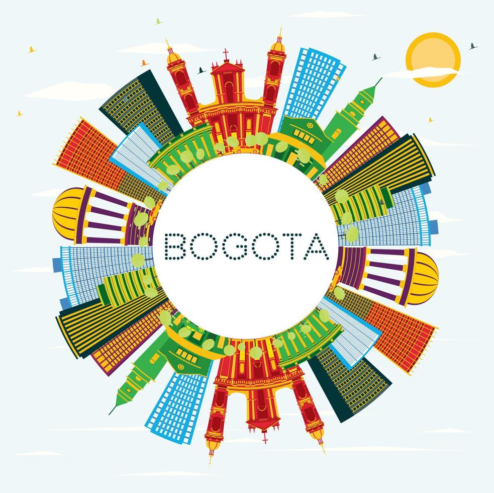 Horizonte da cidade de Bogotá, Colômbia, com edifícios coloridos, céu azul e espaço para texto. vetor