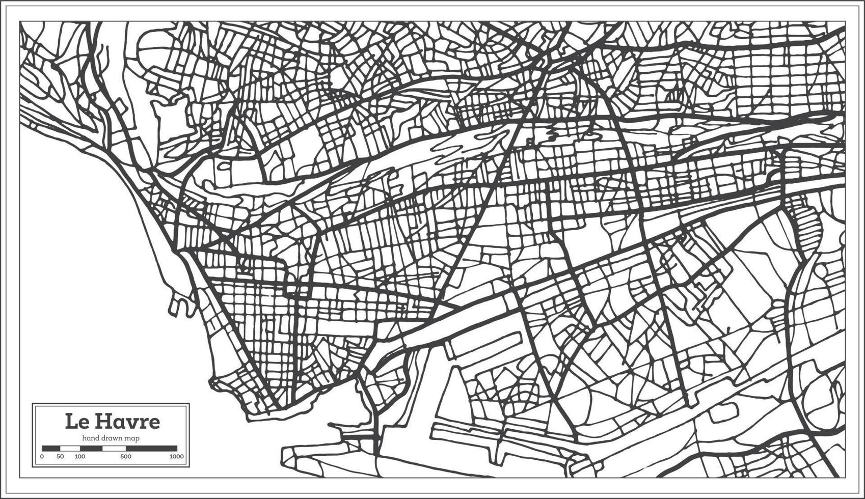 mapa da cidade de le havre frança em estilo retrô. mapa de contorno. vetor