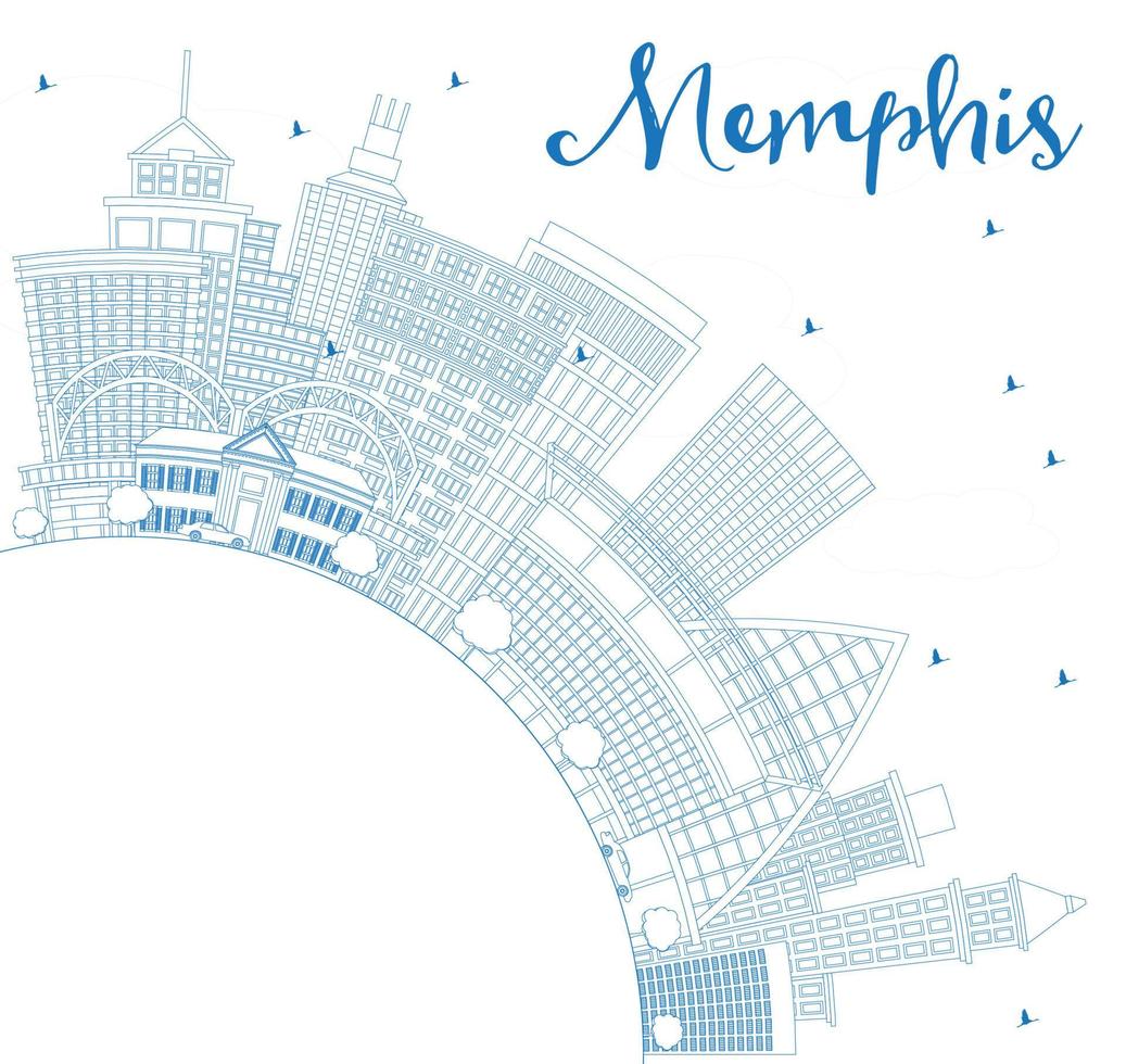 delineie o horizonte da cidade de memphis eua com edifícios azuis e copie o espaço. vetor