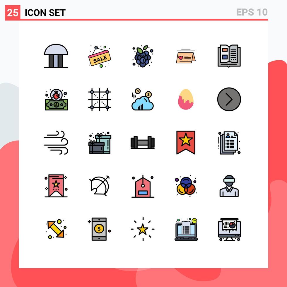 grupo de símbolos de ícone universal de 25 cores planas de linha preenchida moderna de etiqueta de venda casada de amor elementos de design de vetores editáveis de vinhedo