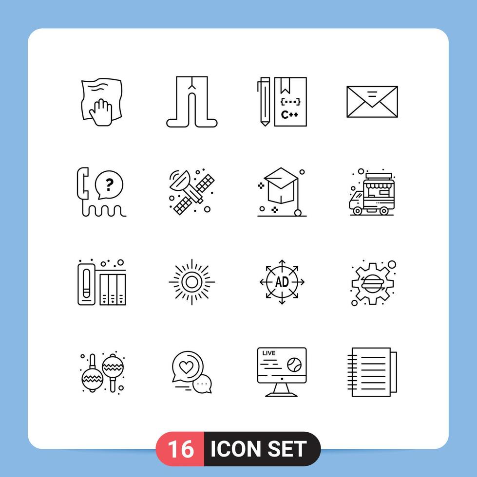 grupo de símbolos de ícone universal de 16 contornos modernos de desenvolvimento de caixa de entrada de correio multimídia c elementos de design de vetores editáveis