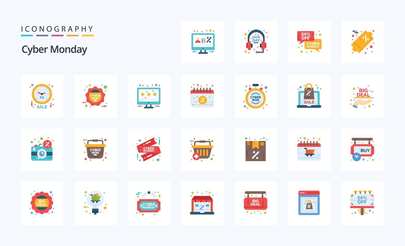 pacote de ícones de cores planas de 25 cyber segunda-feira vetor