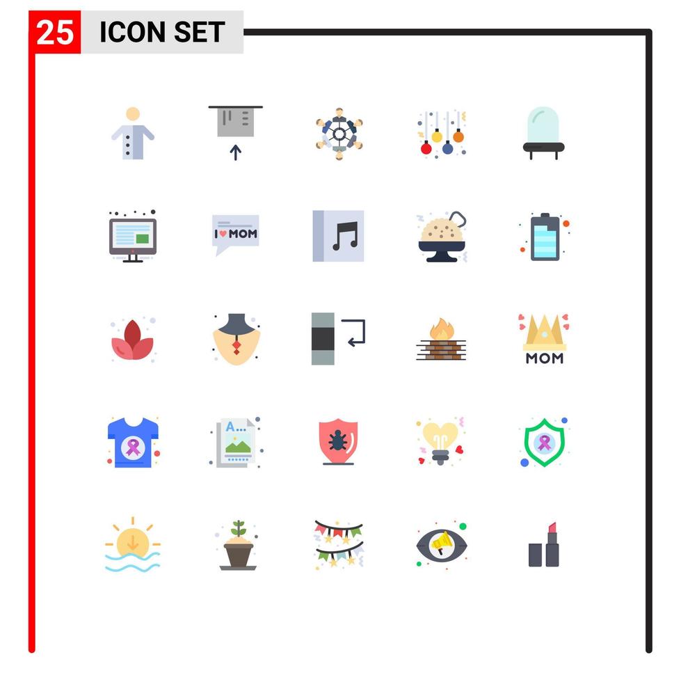 Pacote de cores planas de 25 interfaces de usuário de sinais e símbolos modernos de bolas de cooperação de natal de diodo jogando elementos de design vetorial editáveis vetor