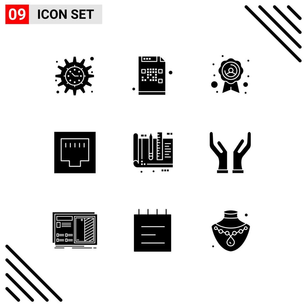 pacote de ícones vetoriais de estoque de sinais e símbolos de 9 linhas para elementos de design de vetores editáveis de cabo de correio de arquiteto de educação