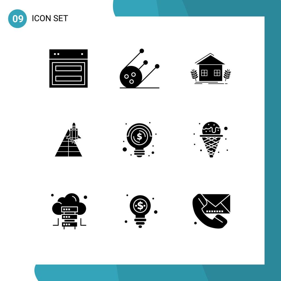 conjunto de pictogramas de 9 glifos sólidos simples de estação de agricultura de aeronaves de lançamento que cultiva elementos de design vetorial editáveis vetor