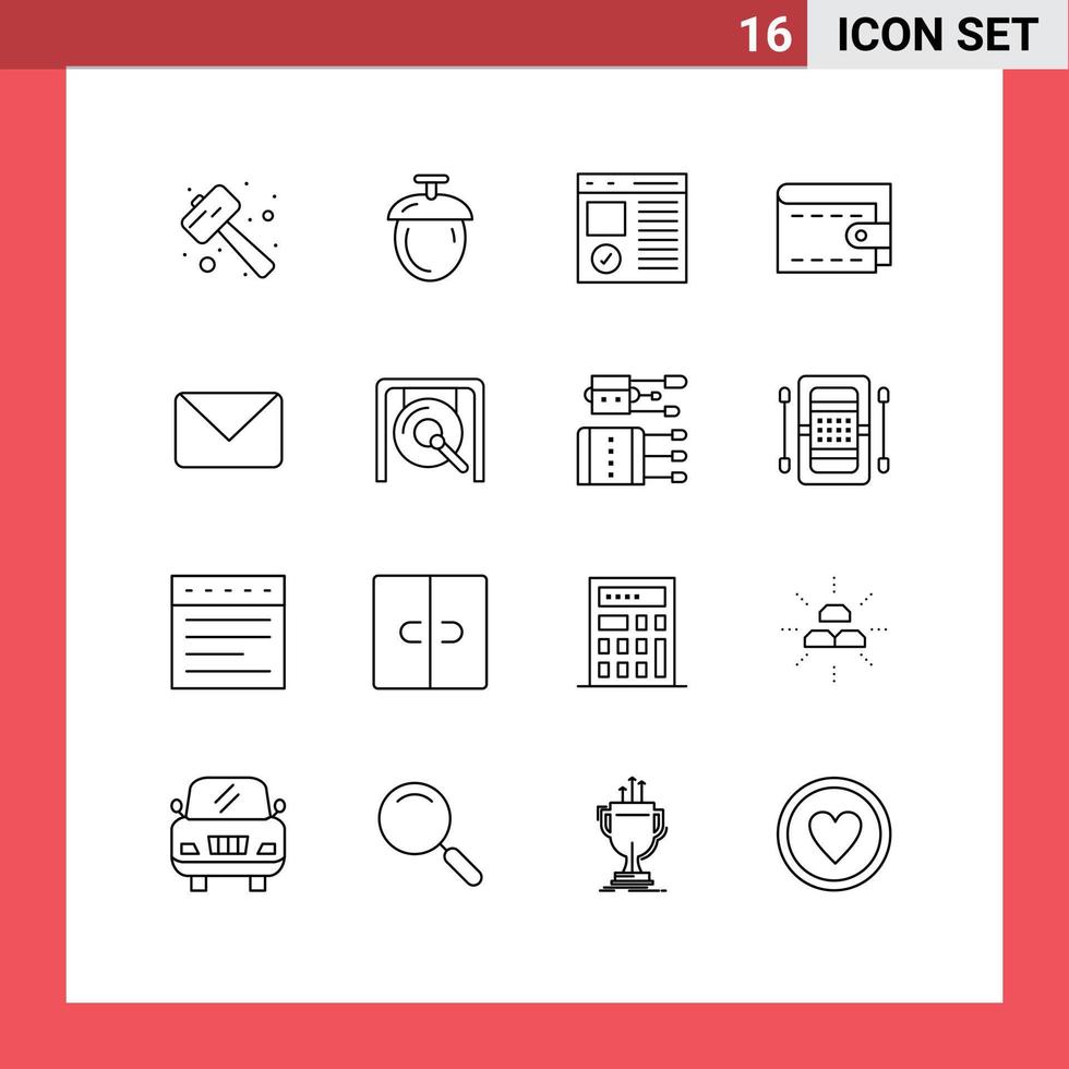 pacote de ícones vetoriais de estoque de 16 sinais e símbolos de linha para navegador de carteira de correio, página de dinheiro, elementos de design vetorial editáveis vetor