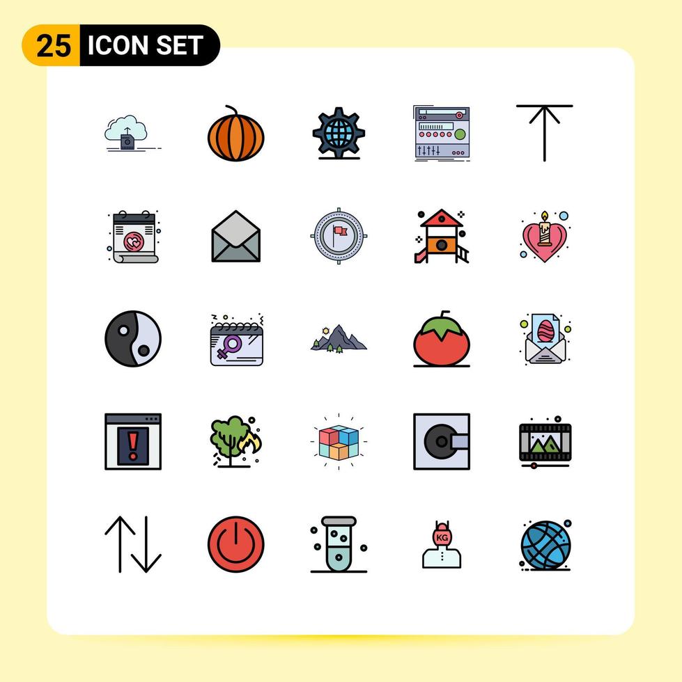 pacote de interface de usuário de 25 cores planas de linha preenchida básica de componentes de som de internet de home studio elementos de design de vetores editáveis