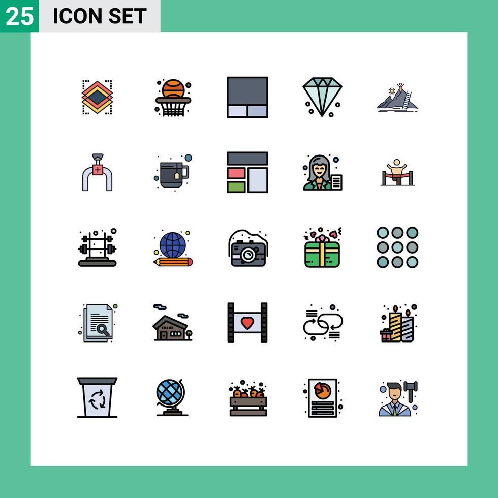 conjunto de pictogramas de 25 cores planas de linha preenchida simples de sucesso de grade pessoal de líder finanças elementos de design de vetores editáveis