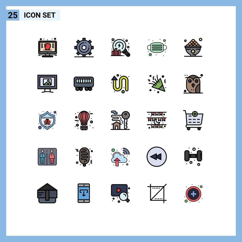 25 ícones criativos, sinais modernos e símbolos de máscara de segurança, página, rosto, dados editáveis, elementos de design vetorial vetor