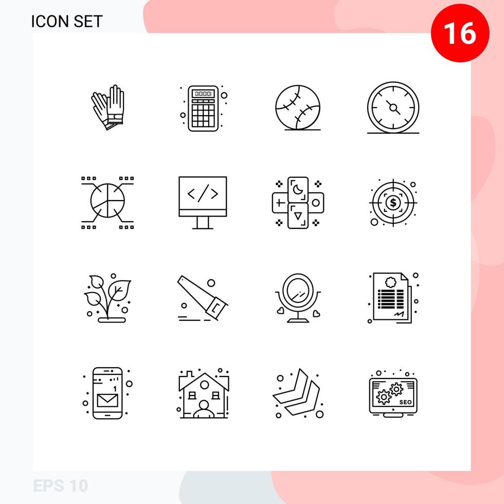 grupo de 16 contornos modernos definidos para elementos gráficos de design de vetores editáveis de negócios de calibre de esferas de escritório