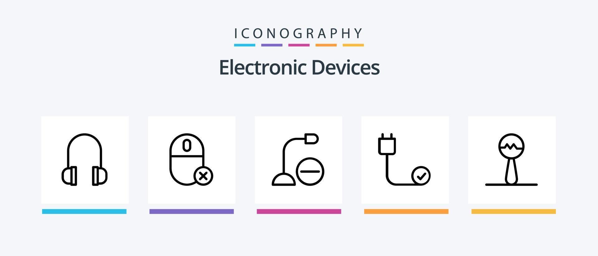Dispositivos linha 5 pacote de ícones incluindo hardware. dispositivos. dispositivos. conectado. música. design de ícones criativos vetor