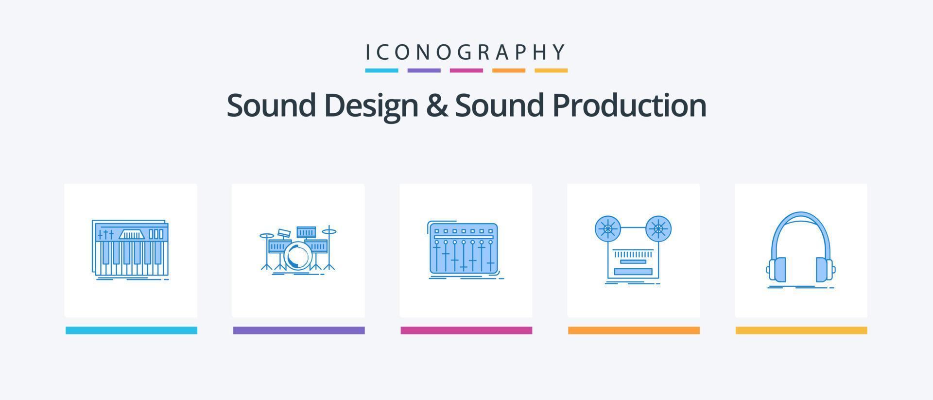 design de som e produção de som blue 5 icon pack incluindo retro. registro. kit. estúdio. misturador. design de ícones criativos vetor