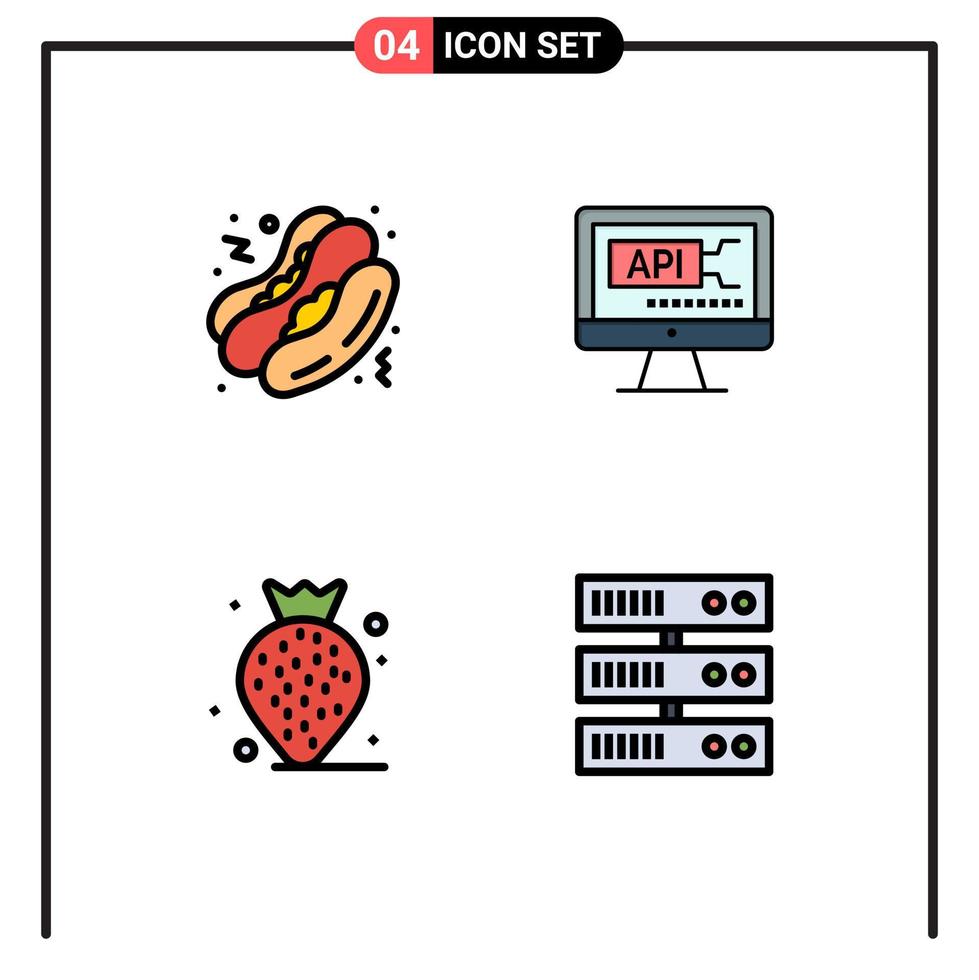 conjunto de pictogramas de 4 cores planas de linha preenchida simples de cachorro-quente praia computador educação datacenter elementos de design de vetores editáveis