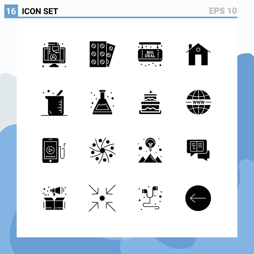 16 interface do usuário pacote de glifos sólidos de sinais e símbolos modernos de construção de bioquímica edifícios de placas de apartamentos elementos de design de vetores editáveis