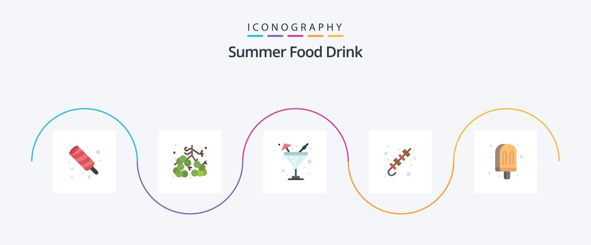 pacote de ícone plano de 5 ícones de bebida de comida de verão, incluindo bebida. comida grelhada. beber. brochette. churrasco vetor
