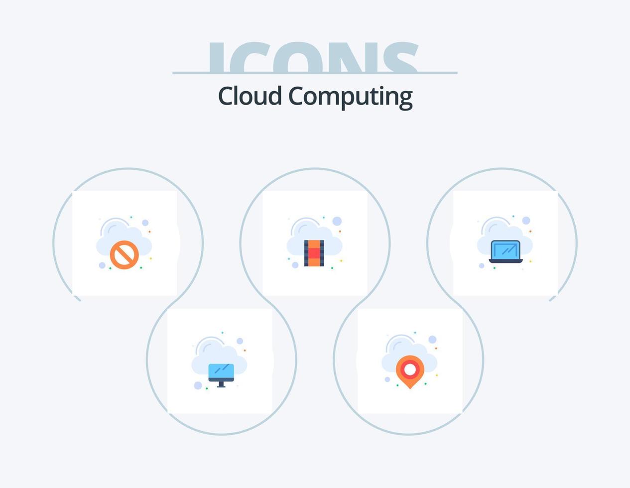 design de ícones do pacote de ícones planos de computação em nuvem 5. computador portátil. quadra. armazenar. nuvem vetor