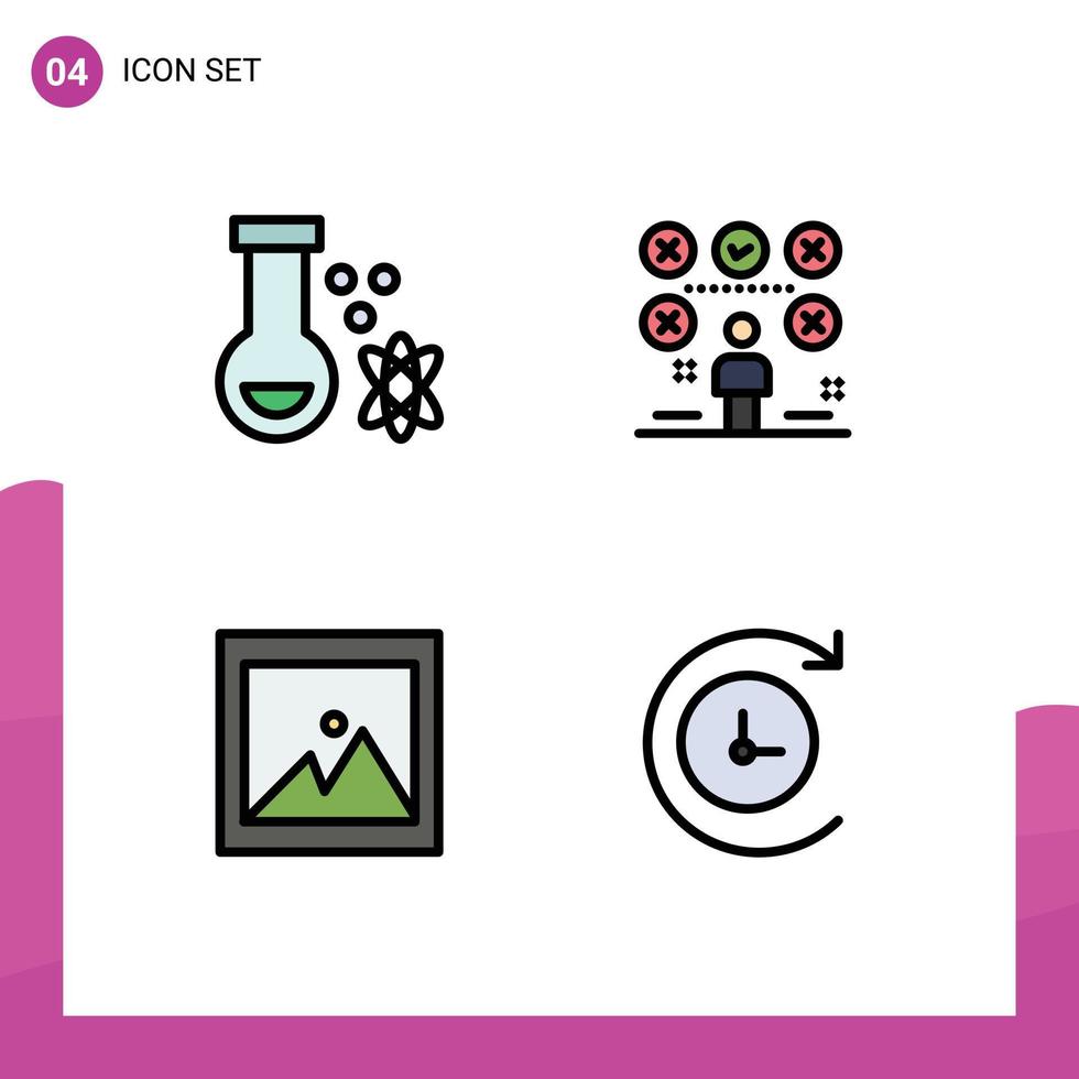 pacote de interface de usuário de 4 cores planas básicas de linhas preenchidas de elementos de design de vetores editáveis de imagens de espaço de imagem atômica