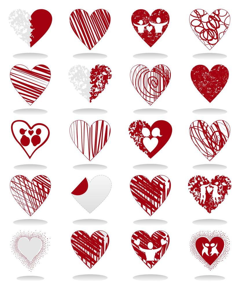 conjunto de ícones em um coração de tema. ilustração vetorial vetor