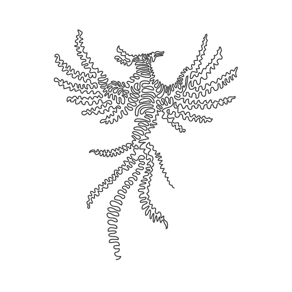 curva contínua, um desenho de linha de fênix é uma arte abstrata de curva de pássaro imortal. ilustração vetorial de traço editável de linha única de pássaro fabuloso para logotipo, decoração de parede e decoração de impressão de pôster vetor