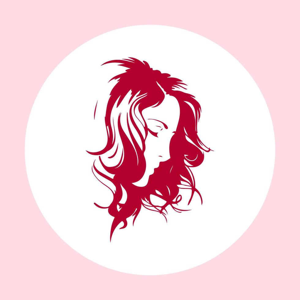 silhueta de mulher com cabelo bonito. conceito de logotipo de moda. desenhando a ideia de ilustração de garota. vetor