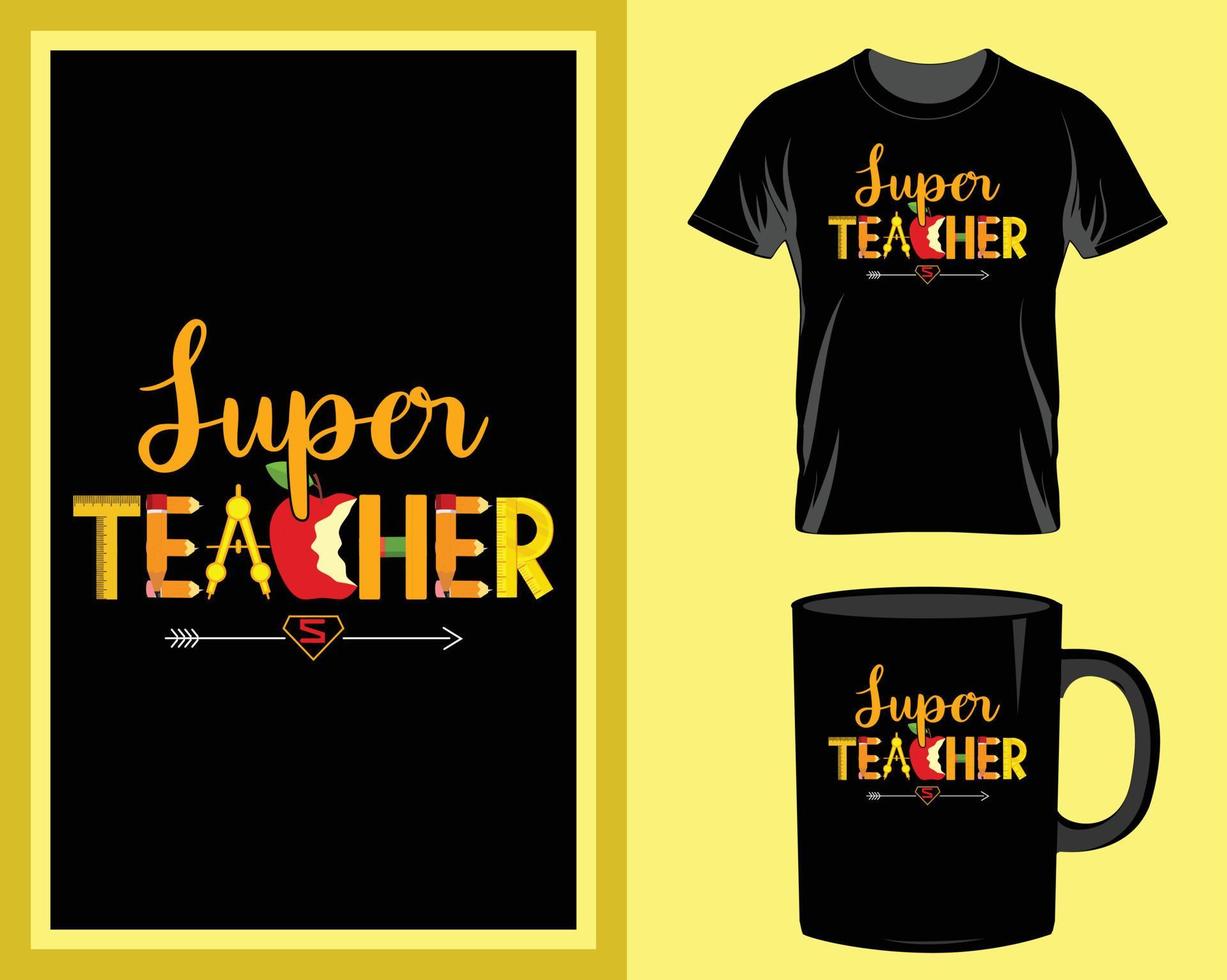 camiseta super professor e vetor de design de caneca para item de impressão, vetor de citações de professores, tipografia de professores