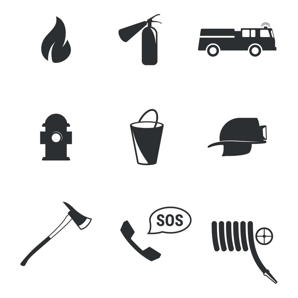 conjunto de ícones isolados em um bombeiro de tema vetor