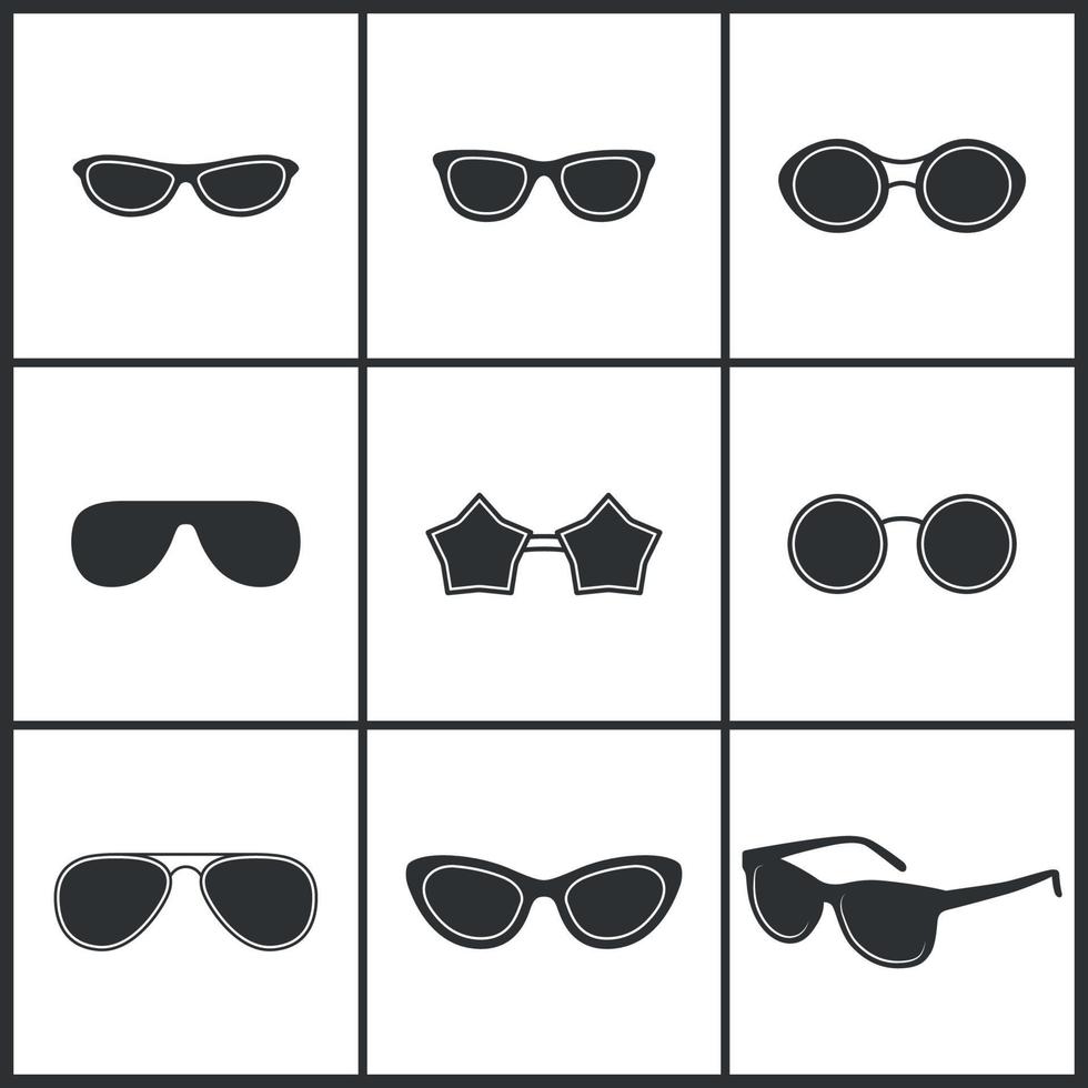 conjunto de ícones em óculos de sol de um tema vetor