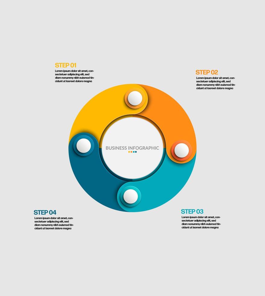 infográfico de círculo de negócios. modelo de infográfico moderno. diagrama abstrato com 4 etapas, opções, peças ou processos. modelo de negócios de vetor para apresentação. conceito criativo para infográfico