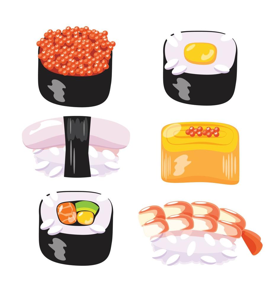 conjunto de ilustração vetorial de elementos de sushi vetor