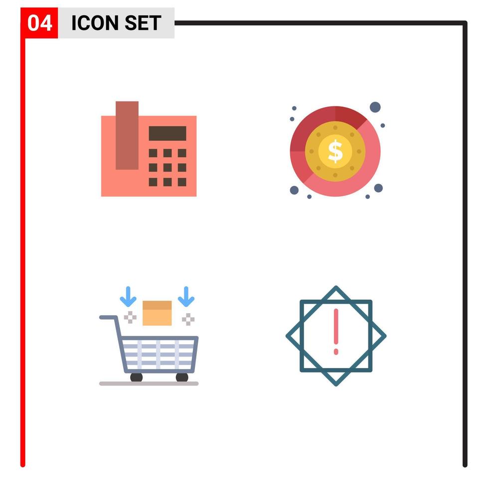 conjunto de pictogramas de 4 ícones planos simples de orçamento de orçamento de compras de telefone elementos de design de vetores editáveis