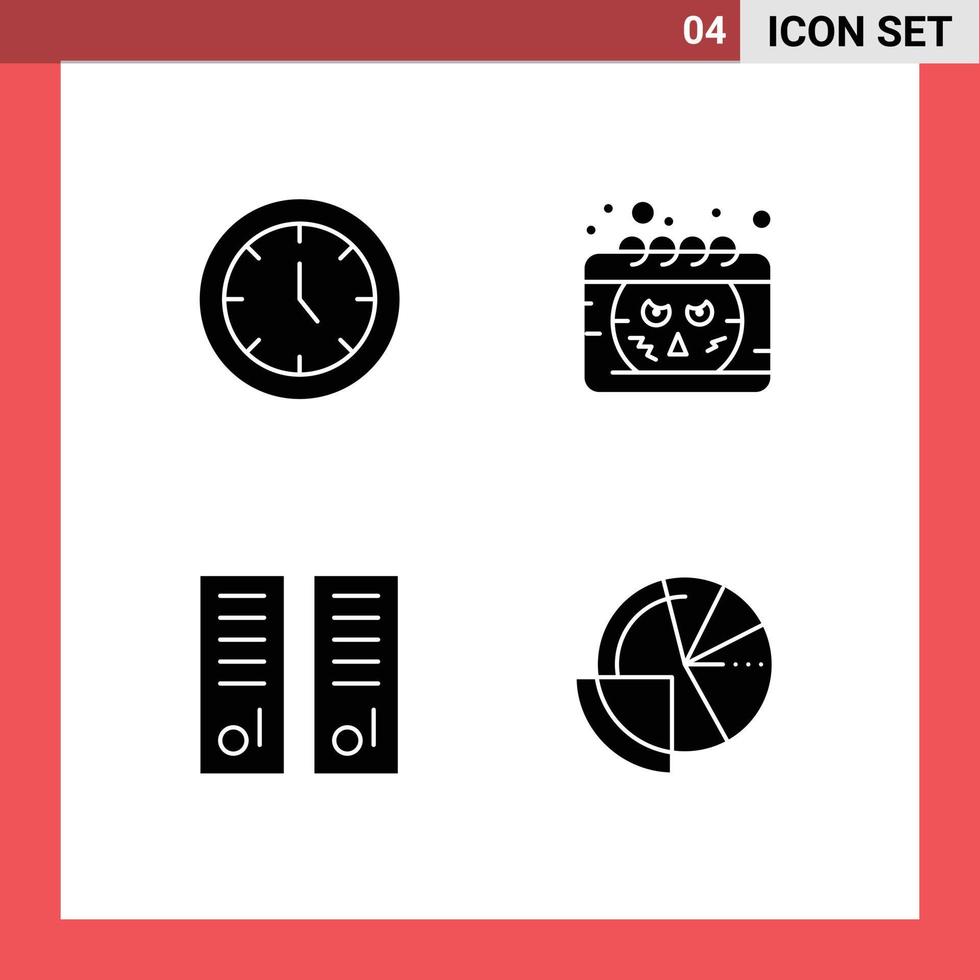 pacote de glifos sólidos de símbolos universais de armários de relógio tempo escola de halloween elementos de design de vetores editáveis