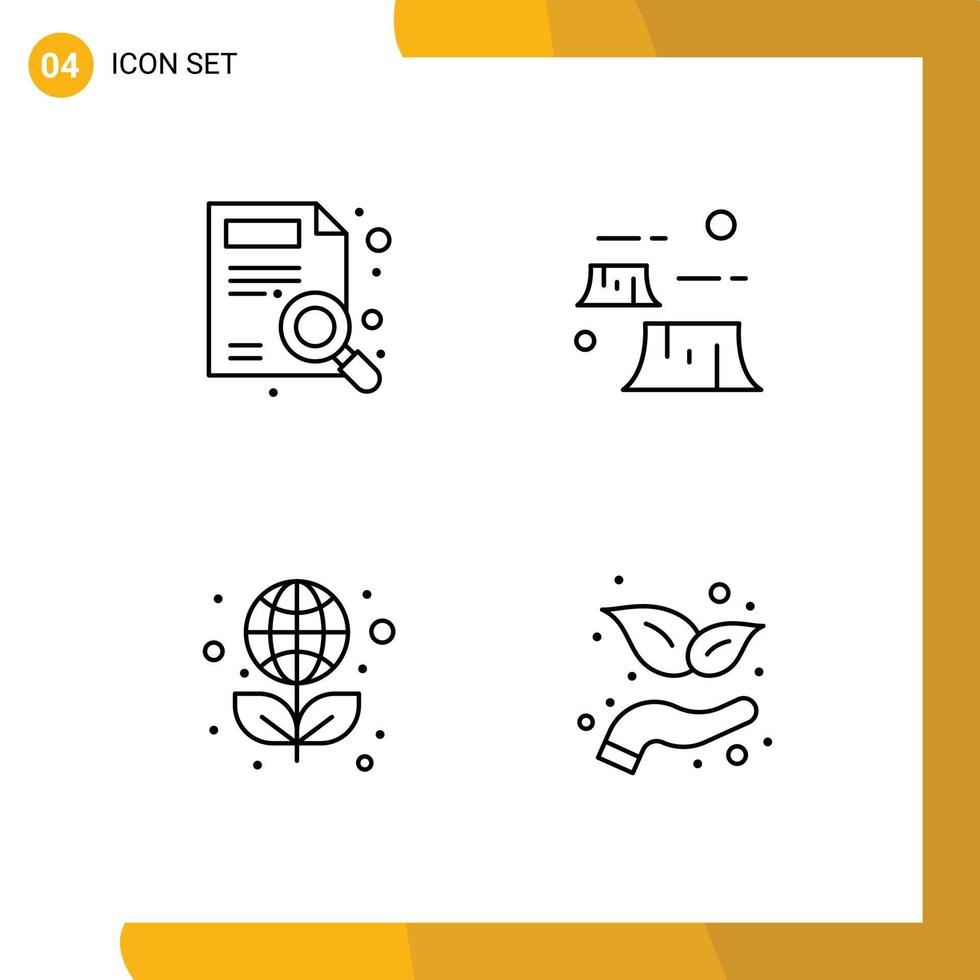 pacote de interface do usuário de 4 cores planas básicas de linhas preenchidas de encontrar educação pesquisa desflorestamento louro elementos de design de vetores editáveis
