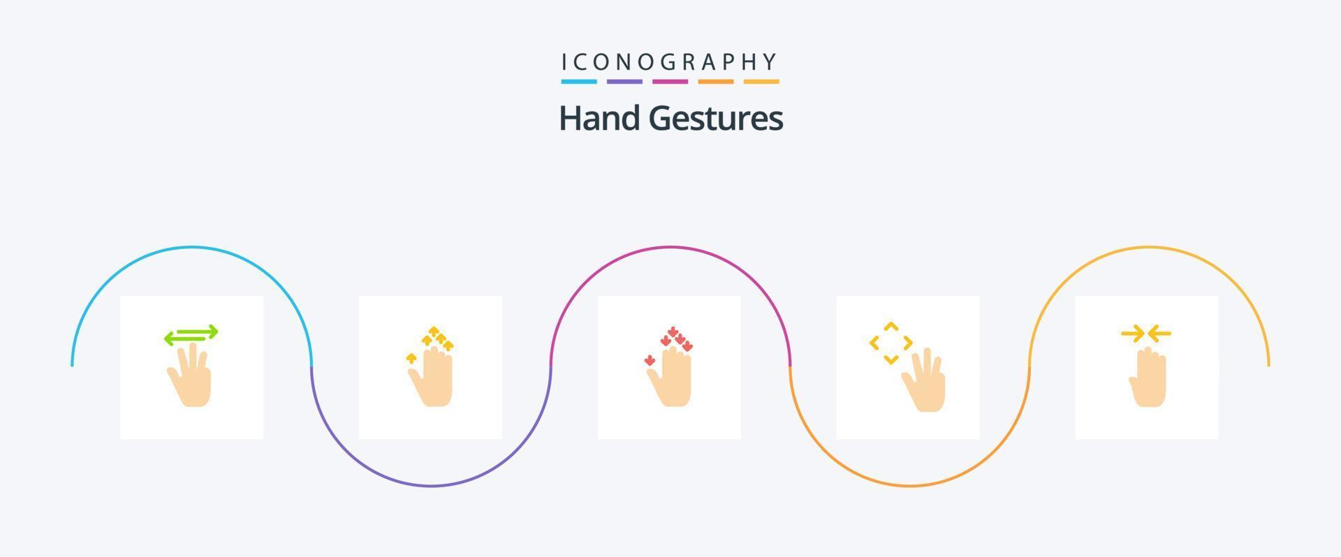 gestos de mão planas 5 ícone pack incluindo quatro dedos. garupa. gesto. pra cima. mão vetor