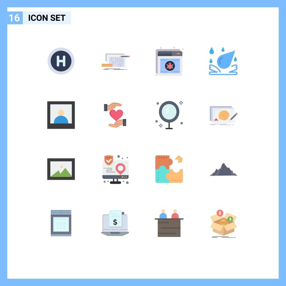 conjunto de pictogramas de 16 cores planas simples de elemento de foto antivírus spa web pacote editável de elementos de design de vetores criativos