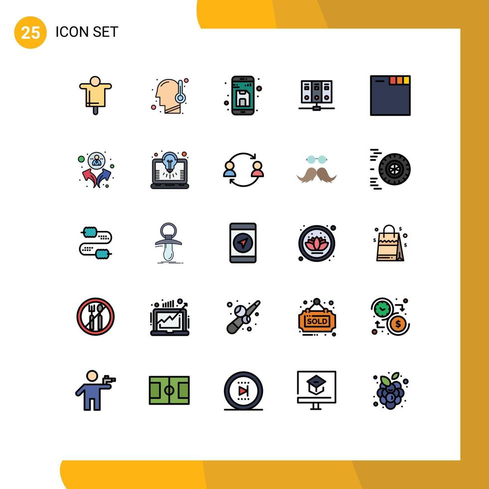 conjunto de pictogramas de 25 cores planas de linha preenchida simples do servidor do navegador back mainframe elementos de design vetorial editáveis vetor