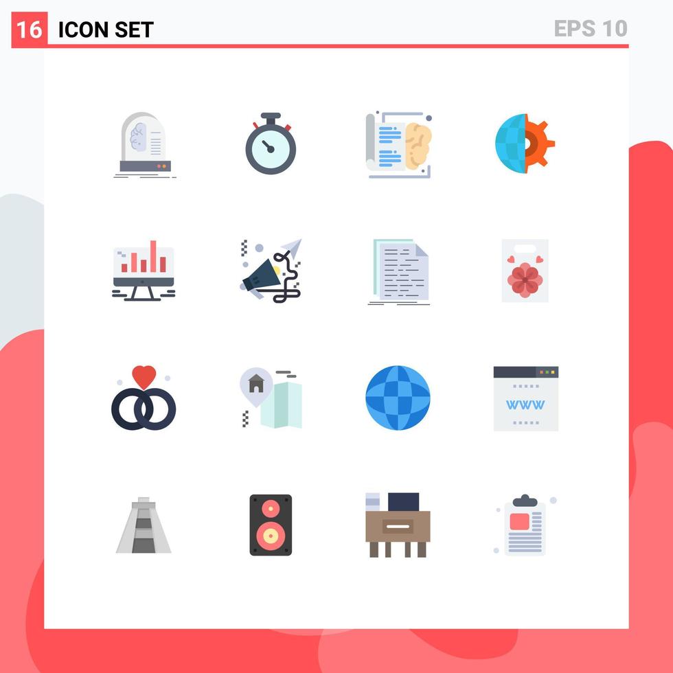conjunto de cores planas de interface móvel de 16 pictogramas de configuração de negócios pin globo aprendendo pacote editável de elementos de design de vetores criativos