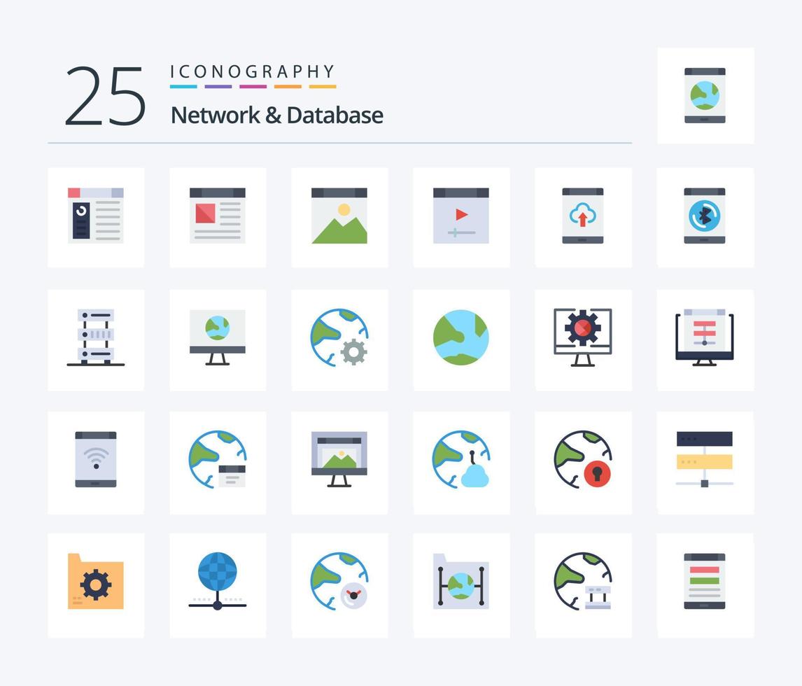 pacote de ícones de 25 cores planas de rede e banco de dados, incluindo hospedagem. dados. armazenar. dados vetor