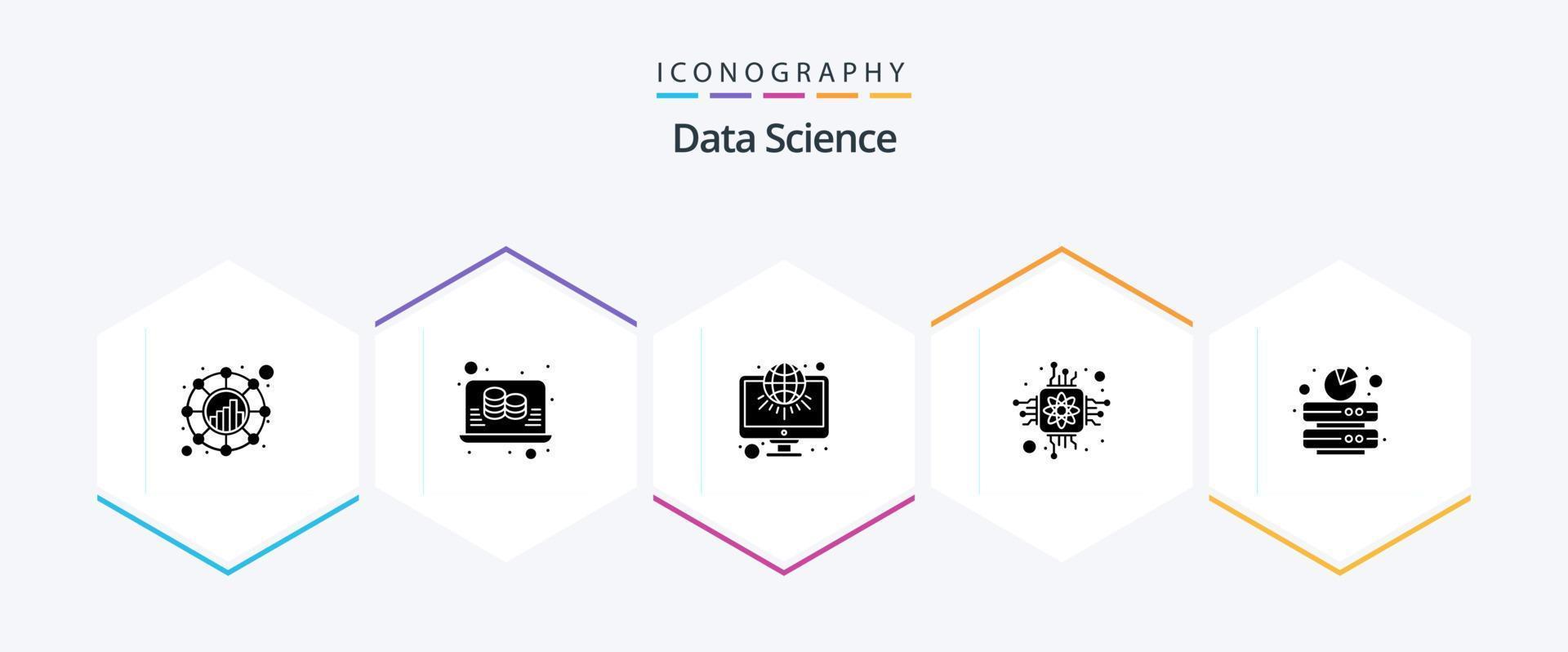 pacote de ícones de 25 glifos de ciência de dados, incluindo backup. processador. Ciência. microchip. rede vetor