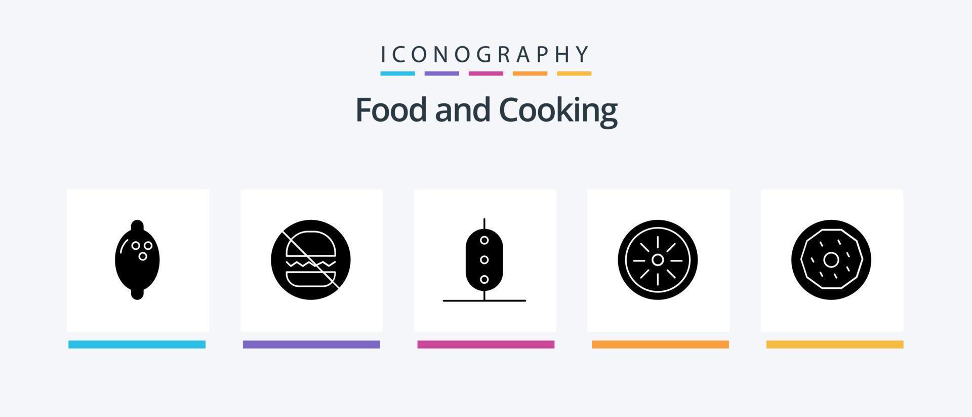 pacote de ícones de glifo de comida 5, incluindo lanche. rosquinha. ervilha. sobremesa. fruta. design de ícones criativos vetor