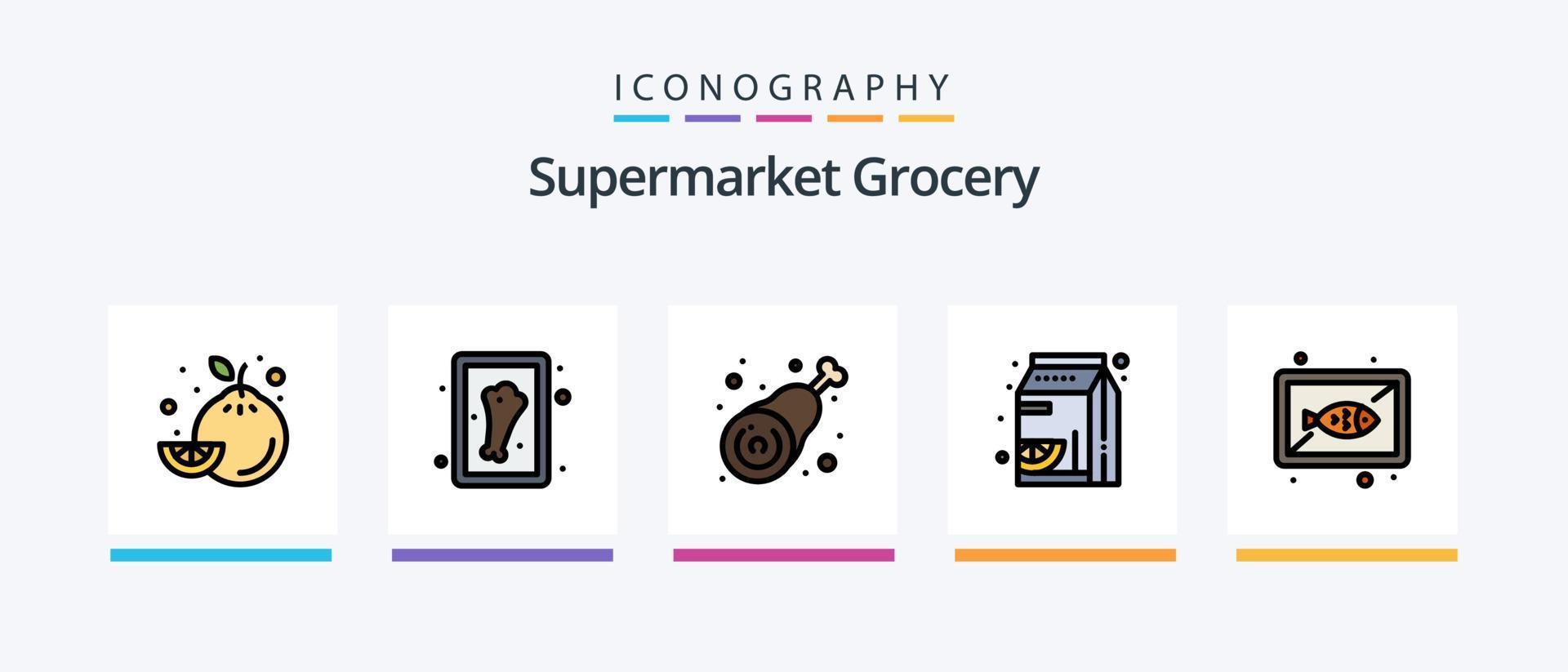 linha de mercearia cheia de 5 ícones, incluindo placa. eu no. prato. perna. melancia. design de ícones criativos vetor