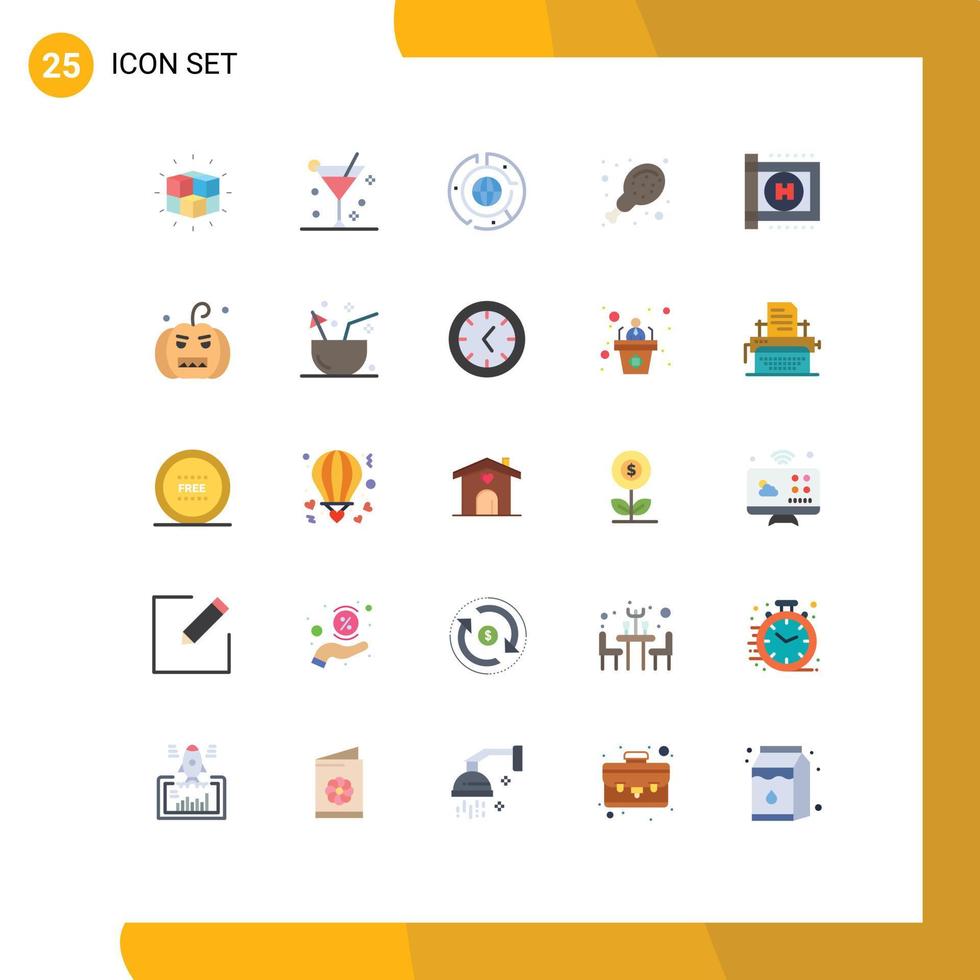 pacote de 25 sinais e símbolos modernos de cores planas para mídia impressa na web, como elementos de design vetorial editáveis de dados de frango de verão de alimentos de saúde vetor