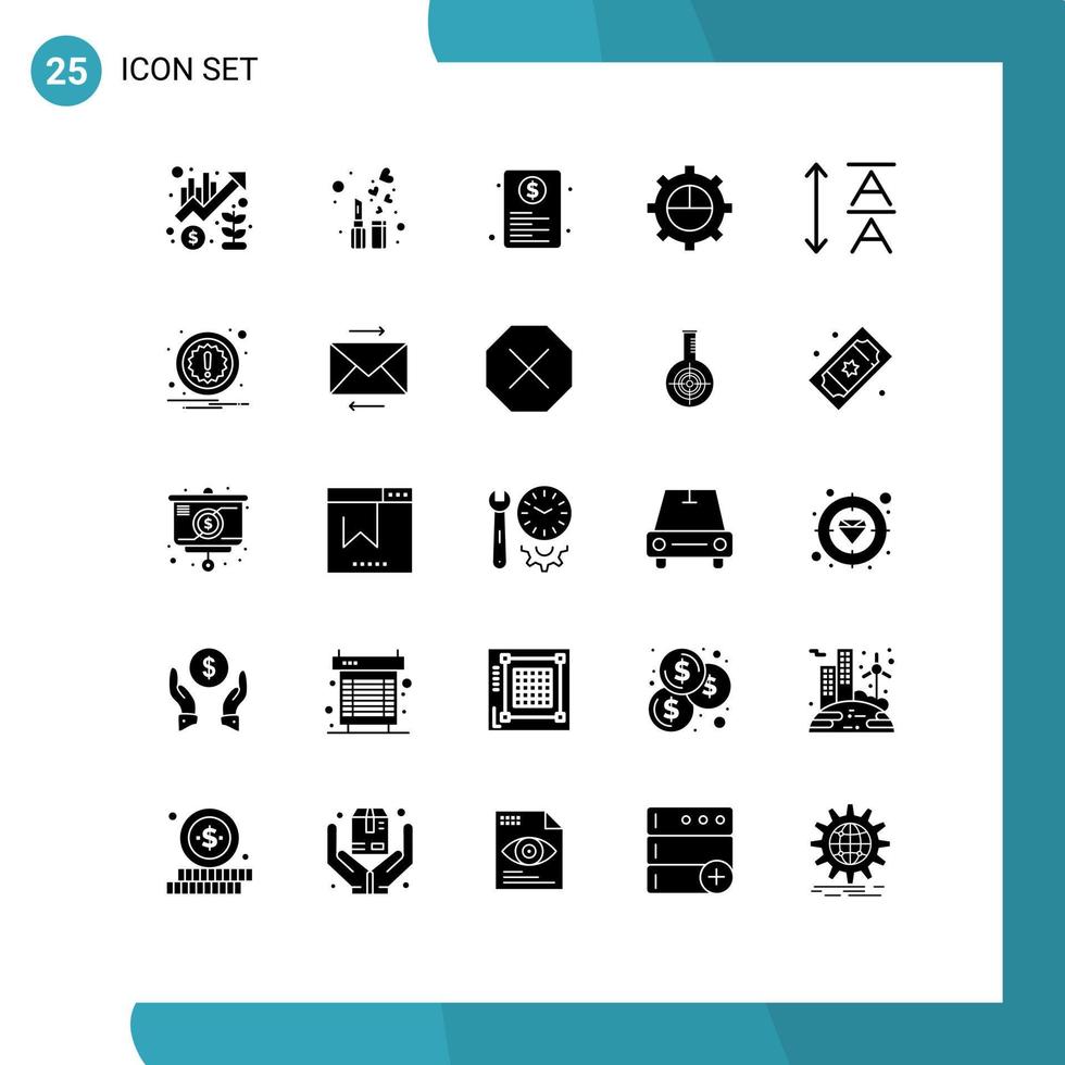 conjunto de 25 símbolos de ícones de interface do usuário modernos sinais para engrenagem finanças batom papel de negócios editável elementos de design vetorial vetor