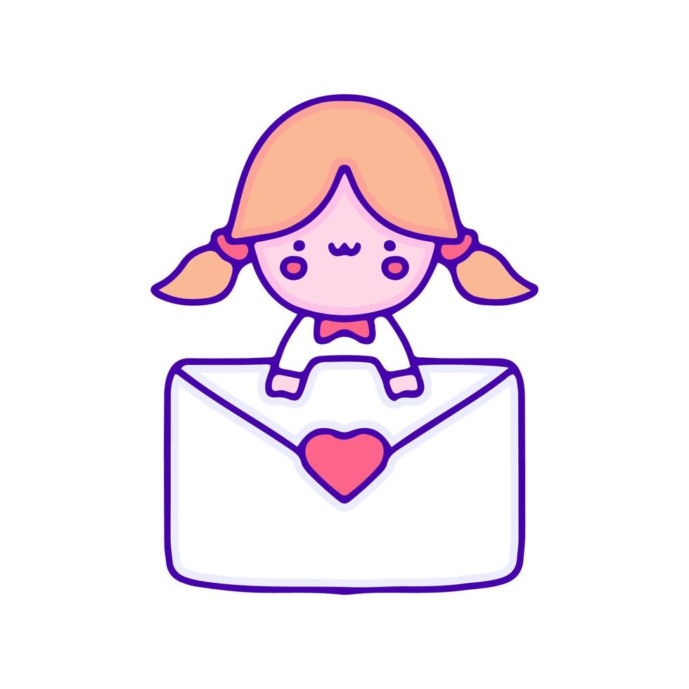 bebê bonito com arte do doodle da carta de amor, ilustração para o t-shirt, a etiqueta, ou a mercadoria do fato. com pop moderno e estilo kawaii. vetor