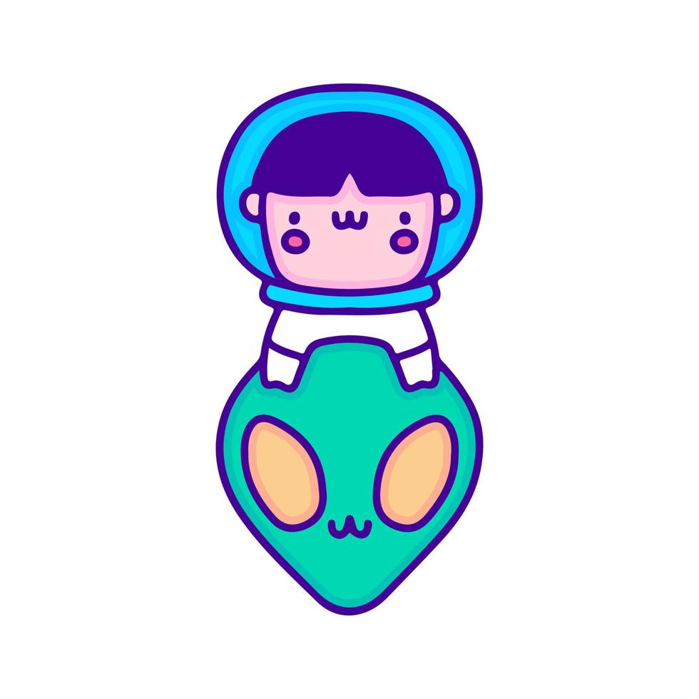 astronauta bonito do bebê e arte do doodle estrangeiro, ilustração para o t-shirt, a etiqueta, ou a mercadoria do fato. com pop moderno e estilo kawaii. vetor