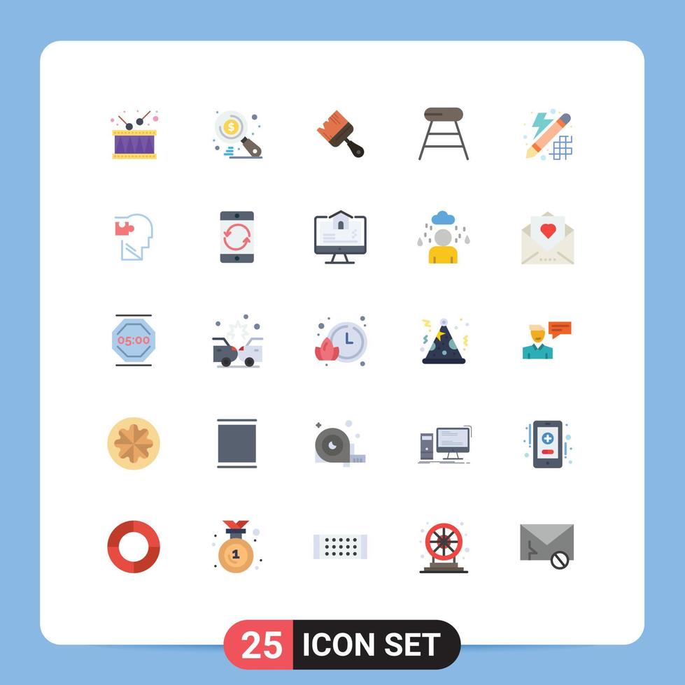 Conceito de 25 cores planas para sites móveis e design de aplicativos, escova de assento, comida, café, elementos de design vetorial editáveis vetor