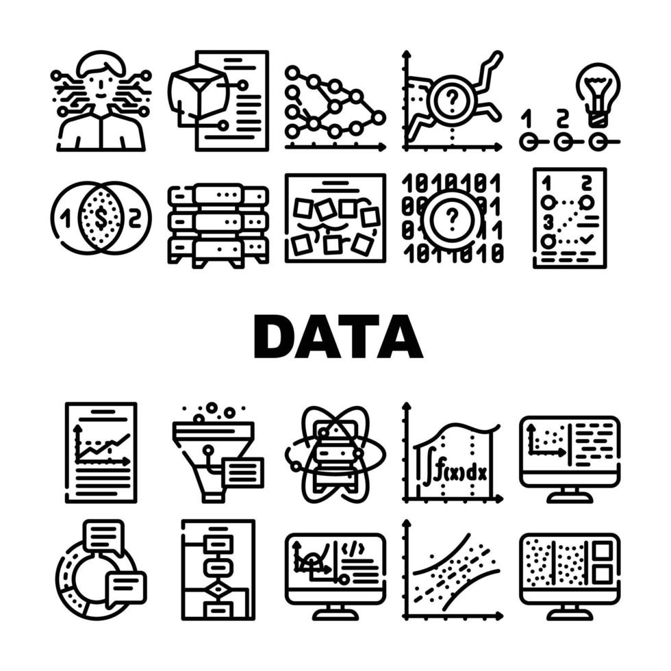 a ciência de dados inova o conjunto de ícones de tecnologia vetor