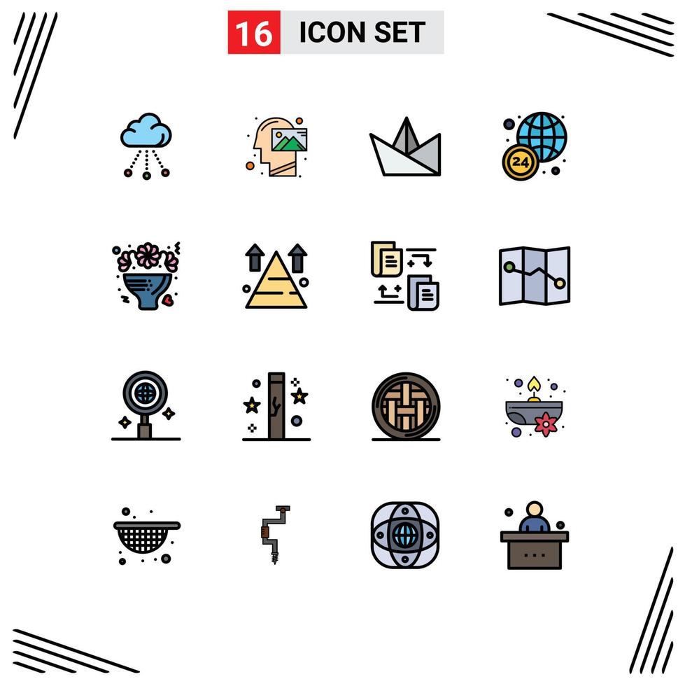 conjunto de 16 sinais de símbolos de ícones de interface do usuário modernos para horas de visão de buquê de amor em todo o mundo elementos de design de vetores criativos editáveis