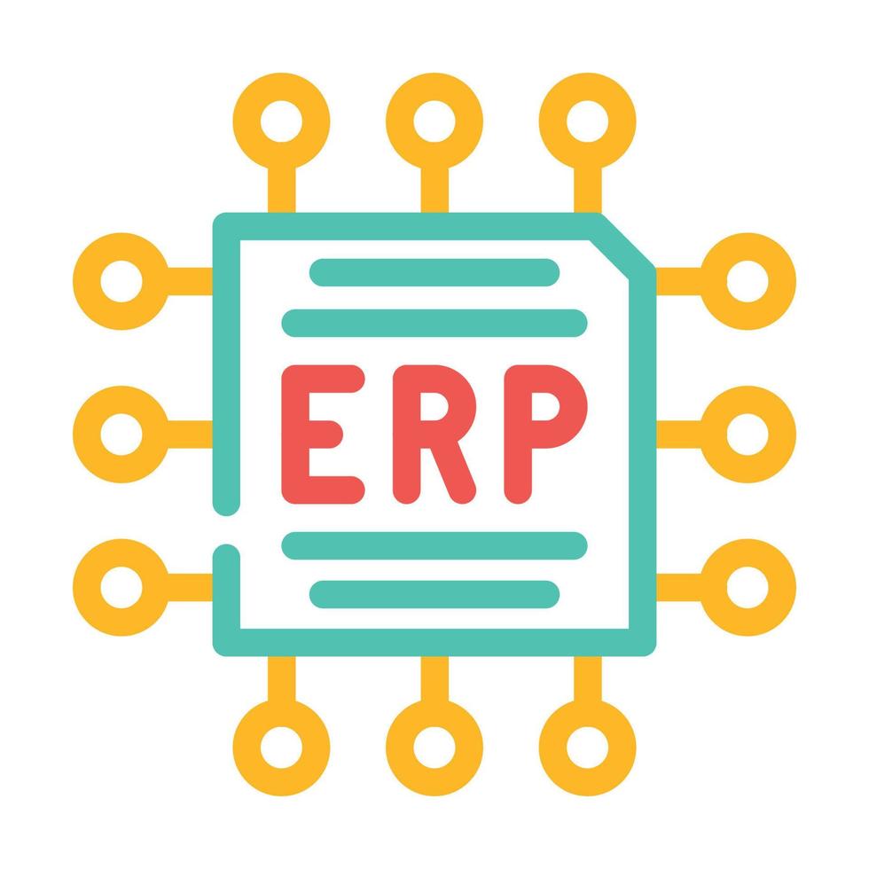 ilustração em vetor ícone de cores de planejamento de recursos empresariais da cpu