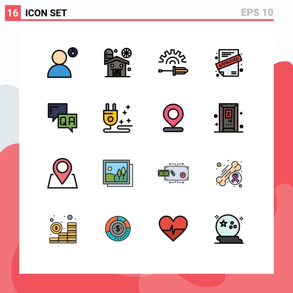 16 interface do usuário pacote de linhas preenchidas com cores planas de sinais e símbolos modernos de contrato de comunicação ferramenta aprovada editável elementos de design de vetores criativos